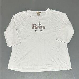 White “Boo” 3/4 Sleeve Halloween Shirt (Woman’s XL)